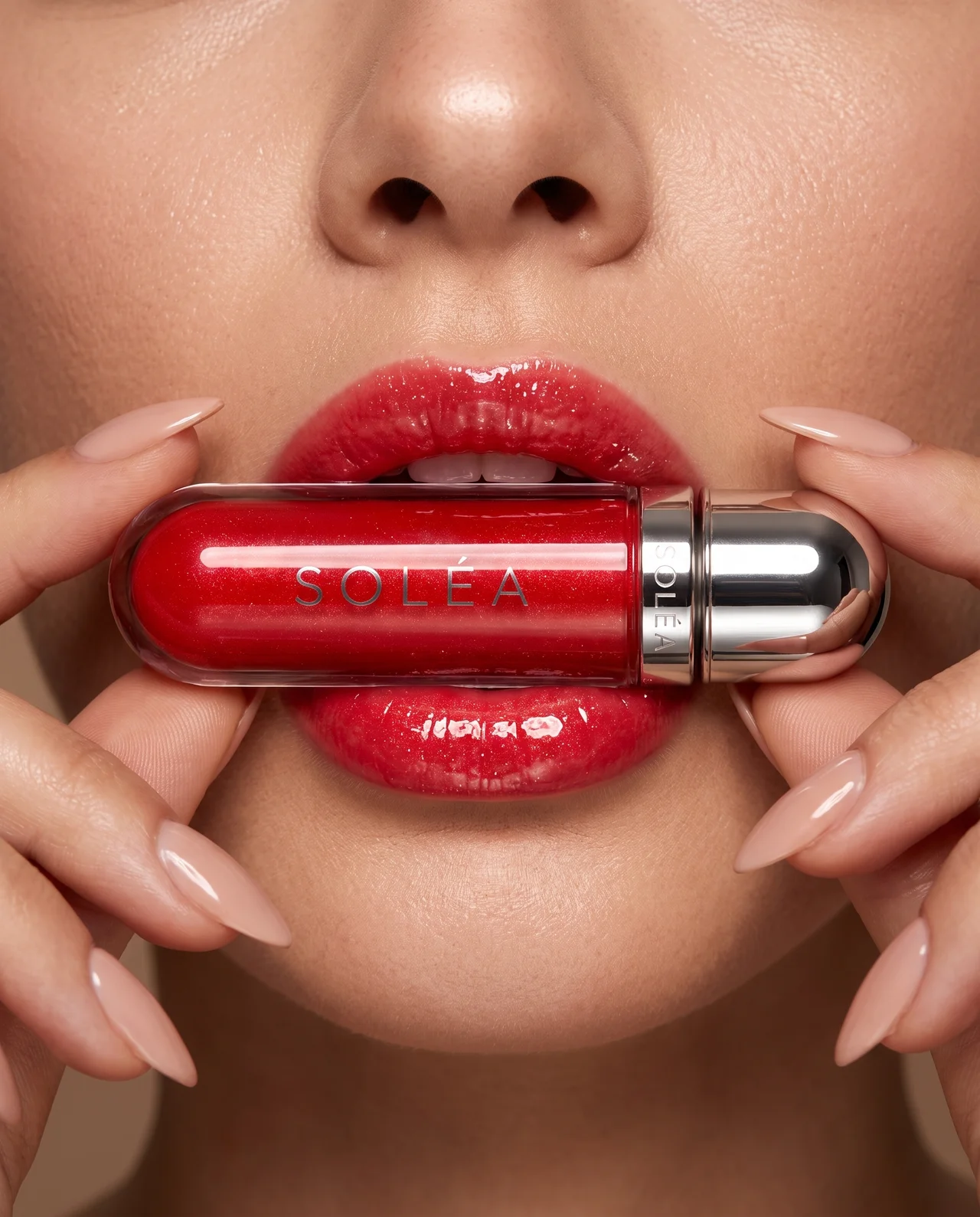 Luxury AI skincare product photography by SOCC SHOP — Soléa lip oil editorial